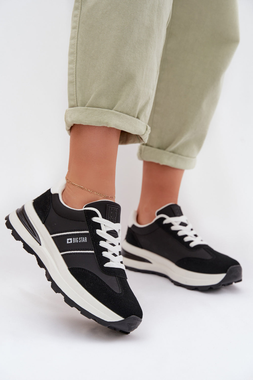 Step In Style Black Faux Leather Trainers