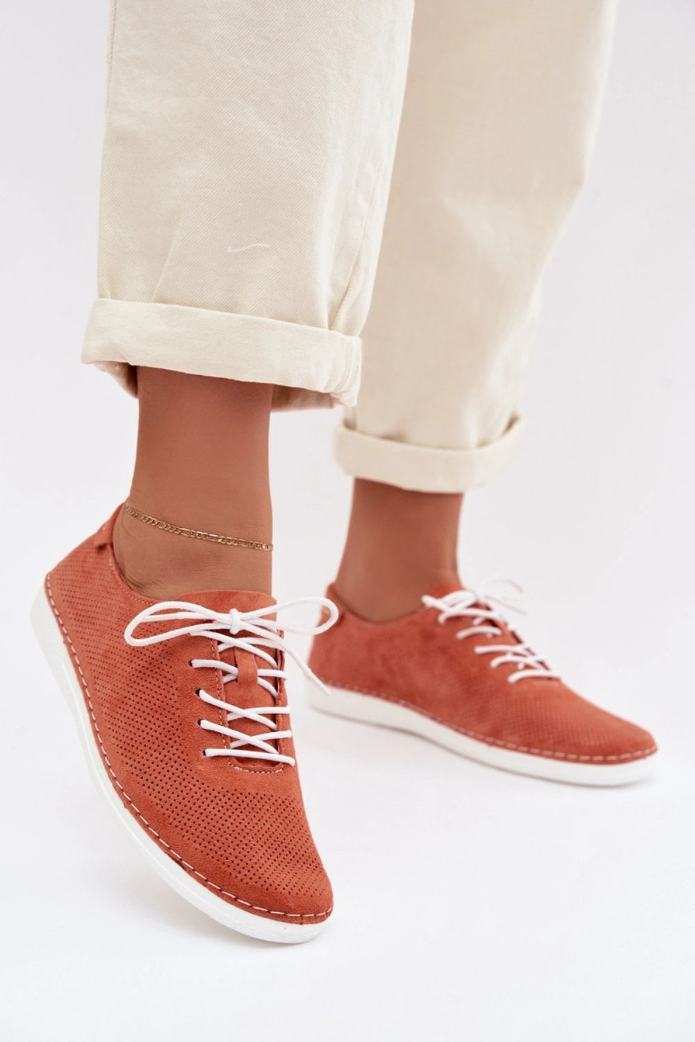 Step In Style Orange Suede Lace Up Shoes - view 3