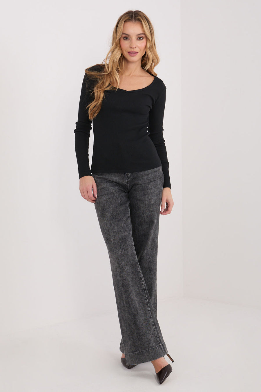 Factory Price Black Bodycon V-Neck Blouse