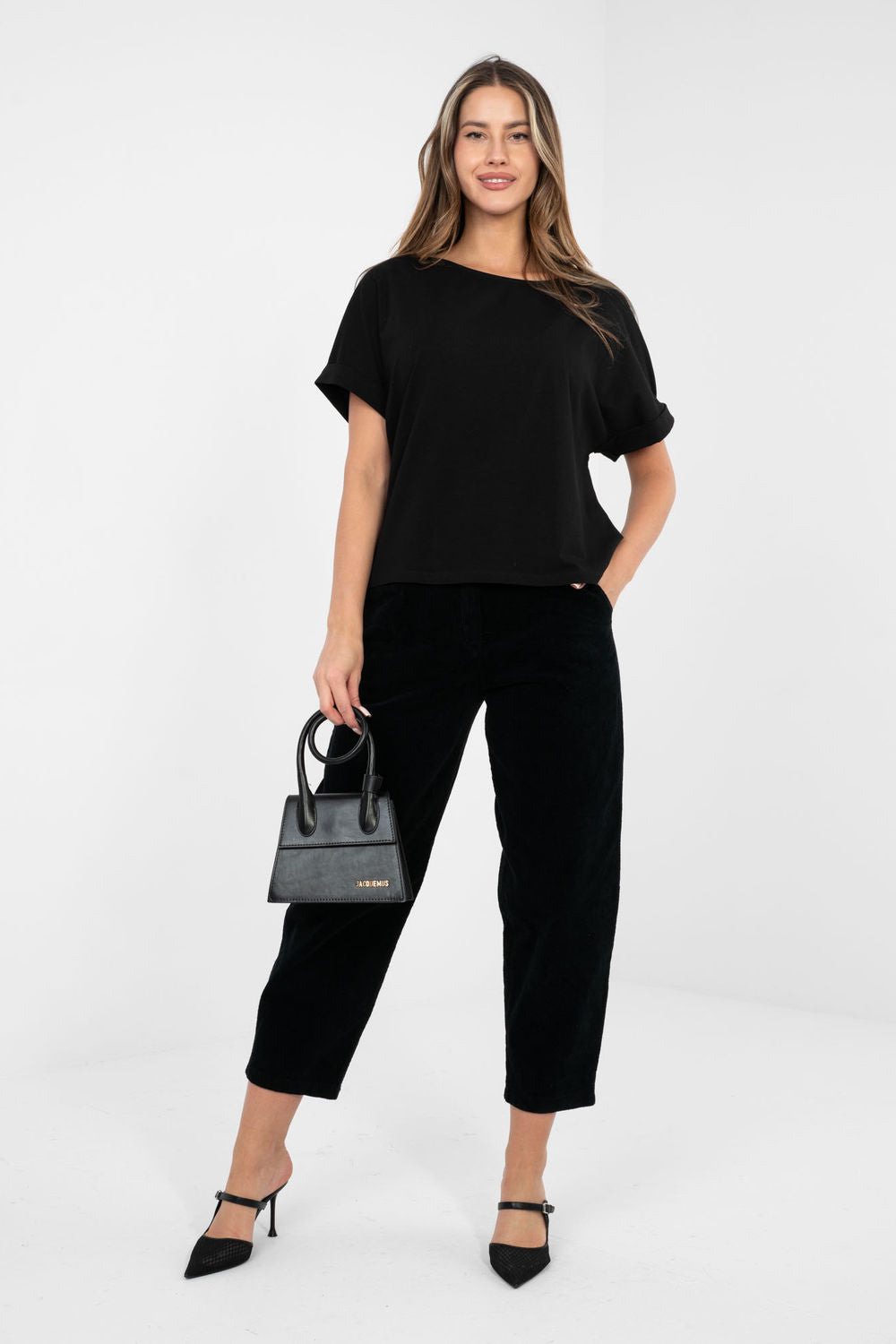 Rue Paris Black Oversized Short Sleeve Blouse