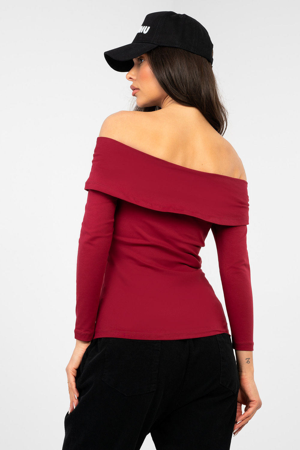 Rue Paris Burgundy Bodycon Off Shoulder Blouse - view 3