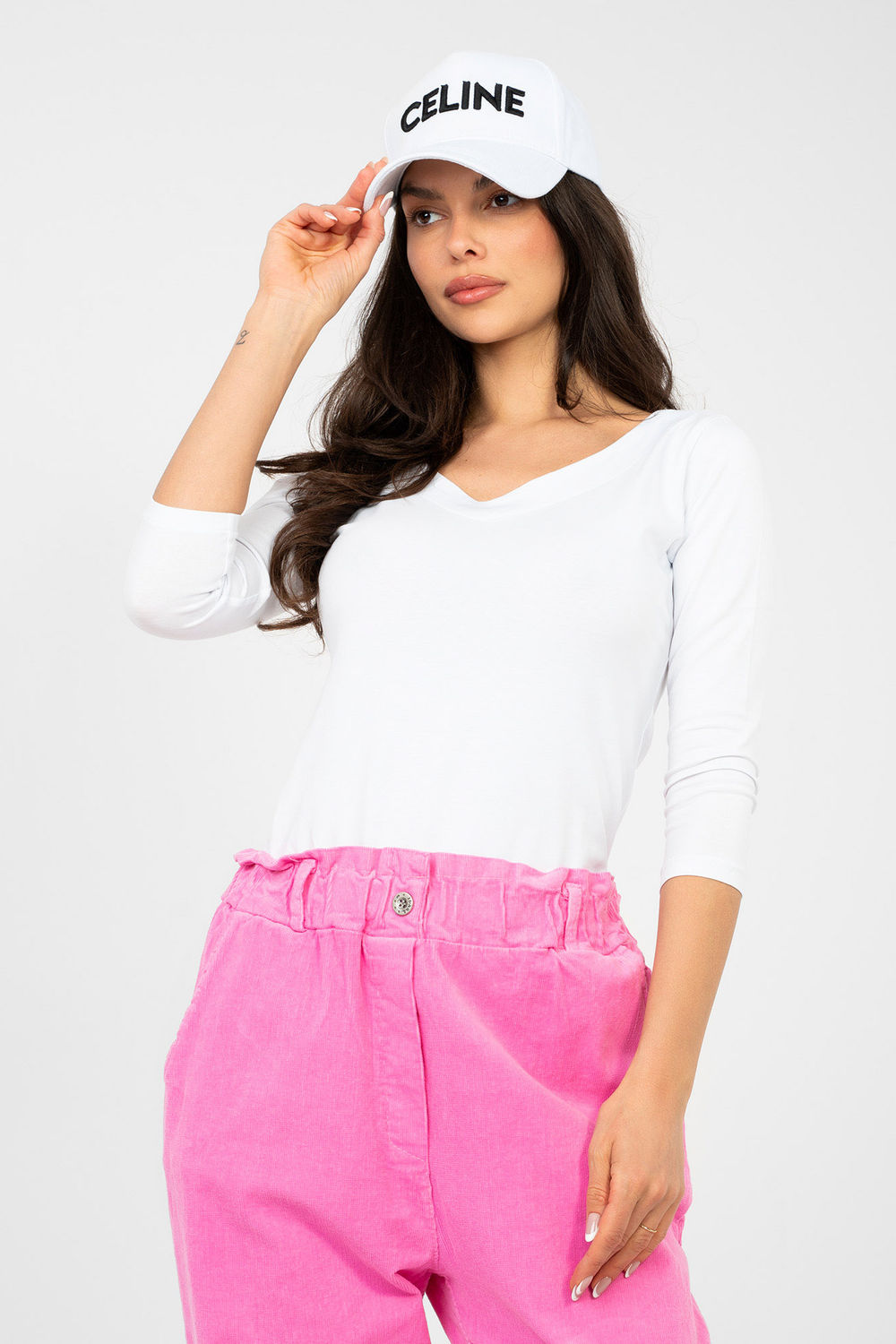 Rue Paris White Bodycon V-Neck Blouse