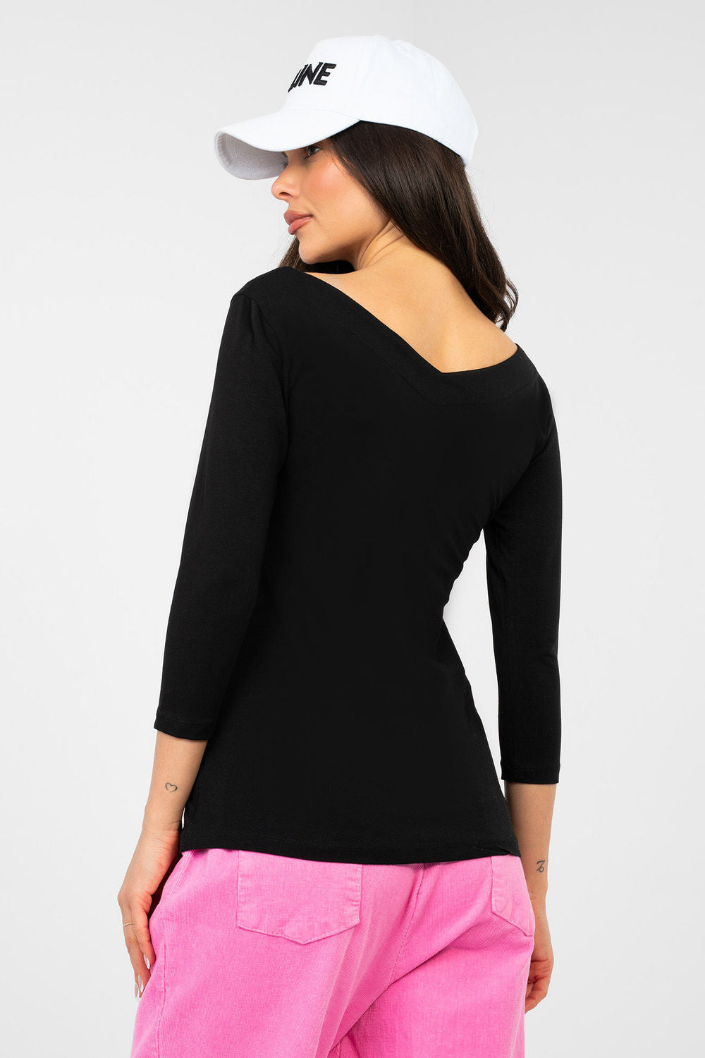 Rue Paris Black Bodycon V-Neck Blouse - view 3