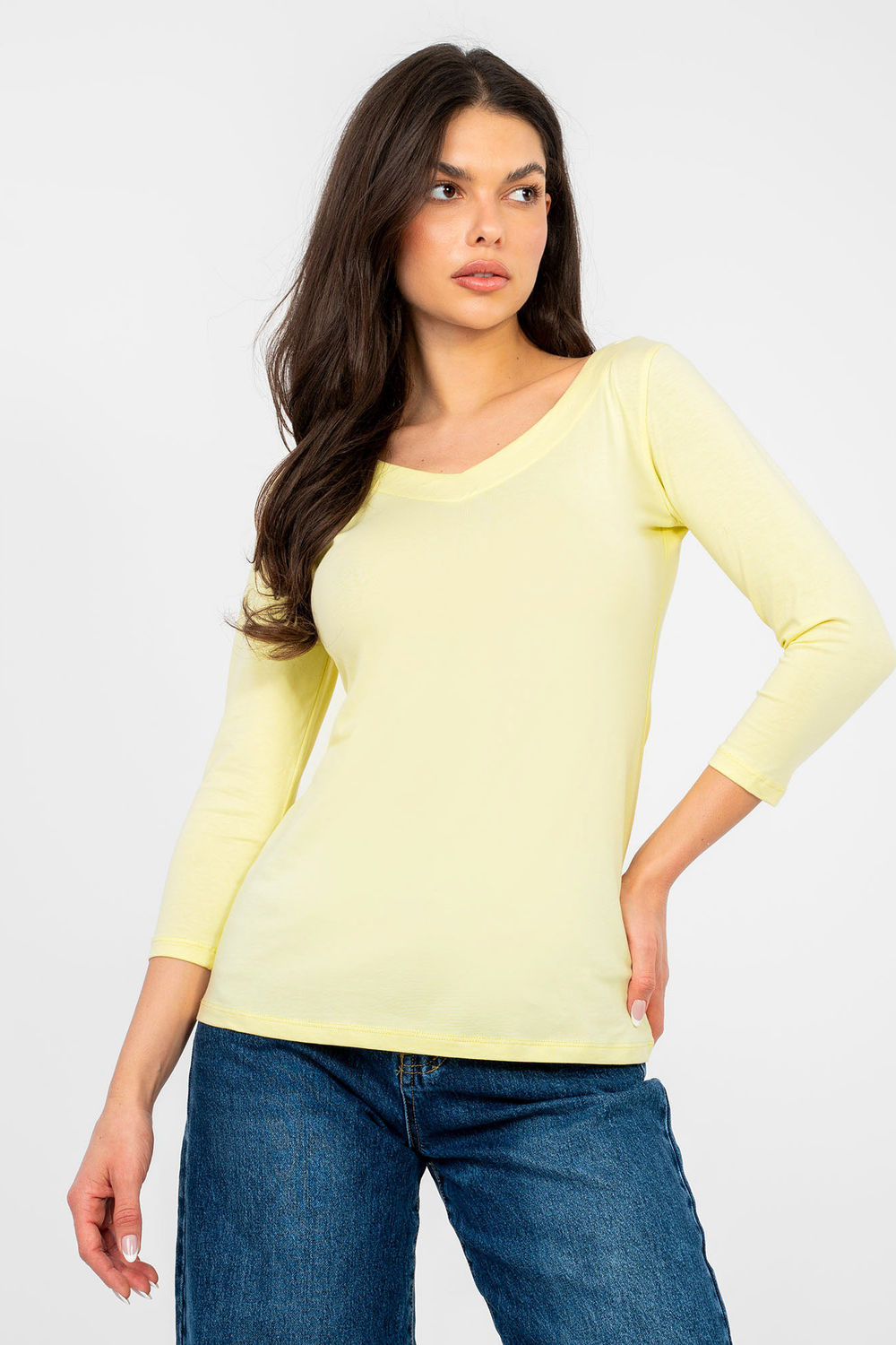 Rue Paris Light Yellow Bodycon V-Neck Blouse
