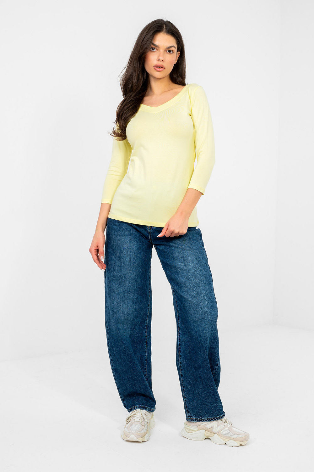 Rue Paris Light Yellow Bodycon V-Neck Blouse - view 2