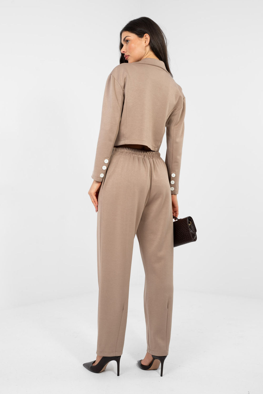 Rue Paris Dark Beige High Waisted Long Sleeve Co-Ord Set - view 3