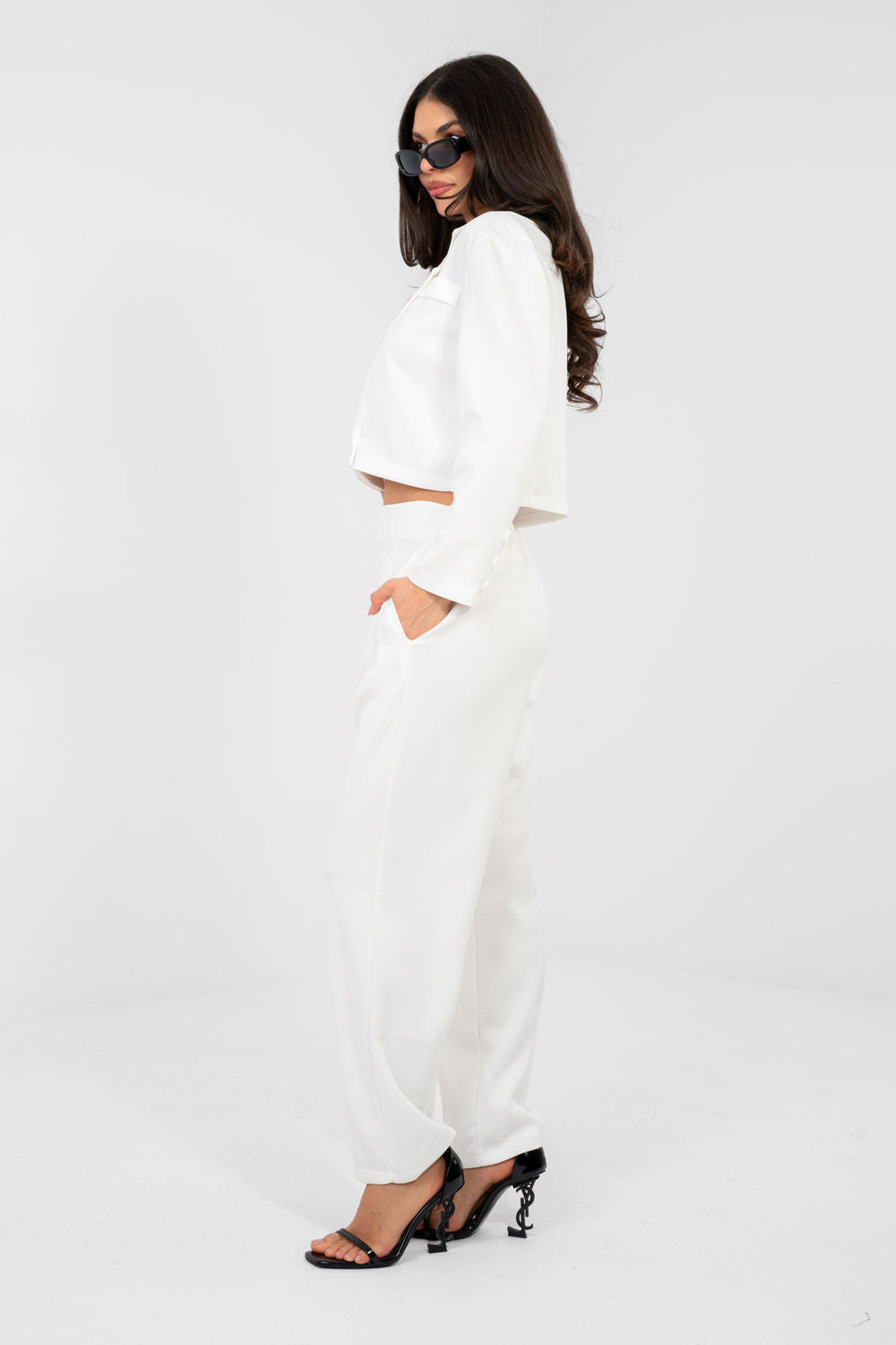 Rue Paris Ecru Slim Fit High Waisted Long Sleeve Co-Ord Set - view 2