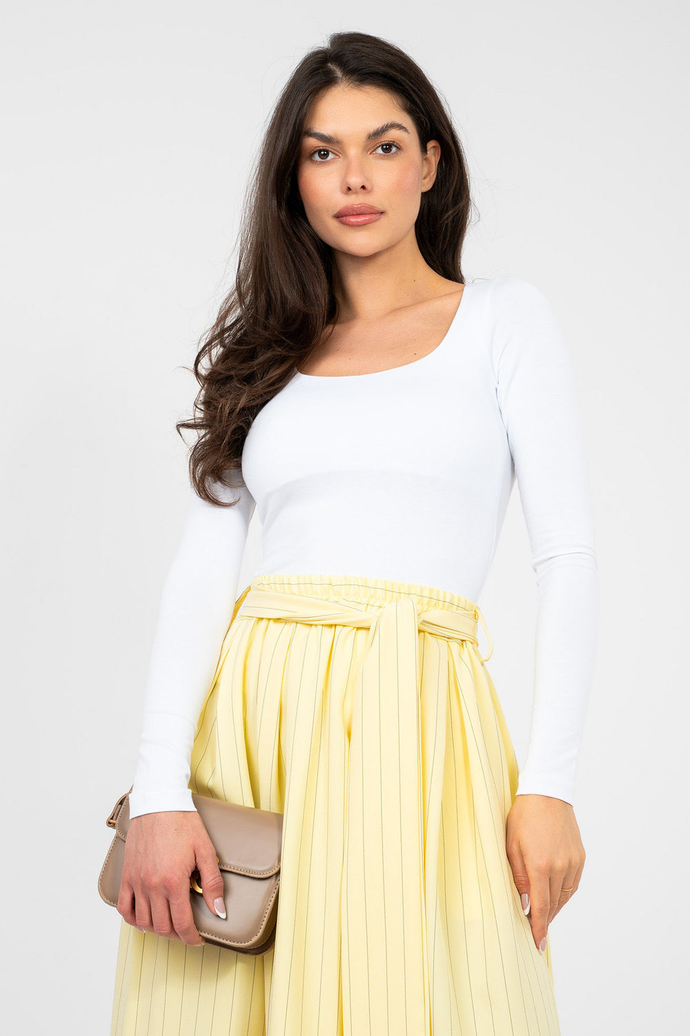Rue Paris White Bodycon Long Sleeve Cotton Blouse