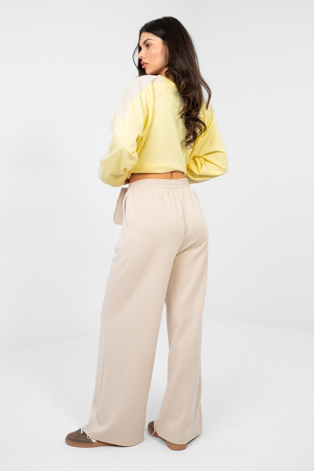 Rue Paris Beige Striped Wide Leg High Waisted Co-Ord Set - view 3