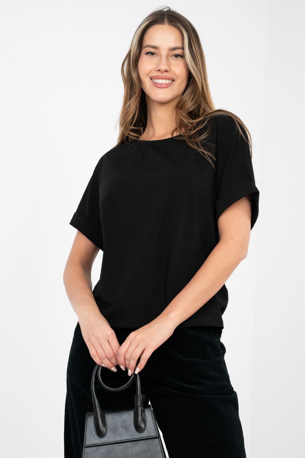 Rue Paris Black Oversized Short Sleeve Blouse - view 3