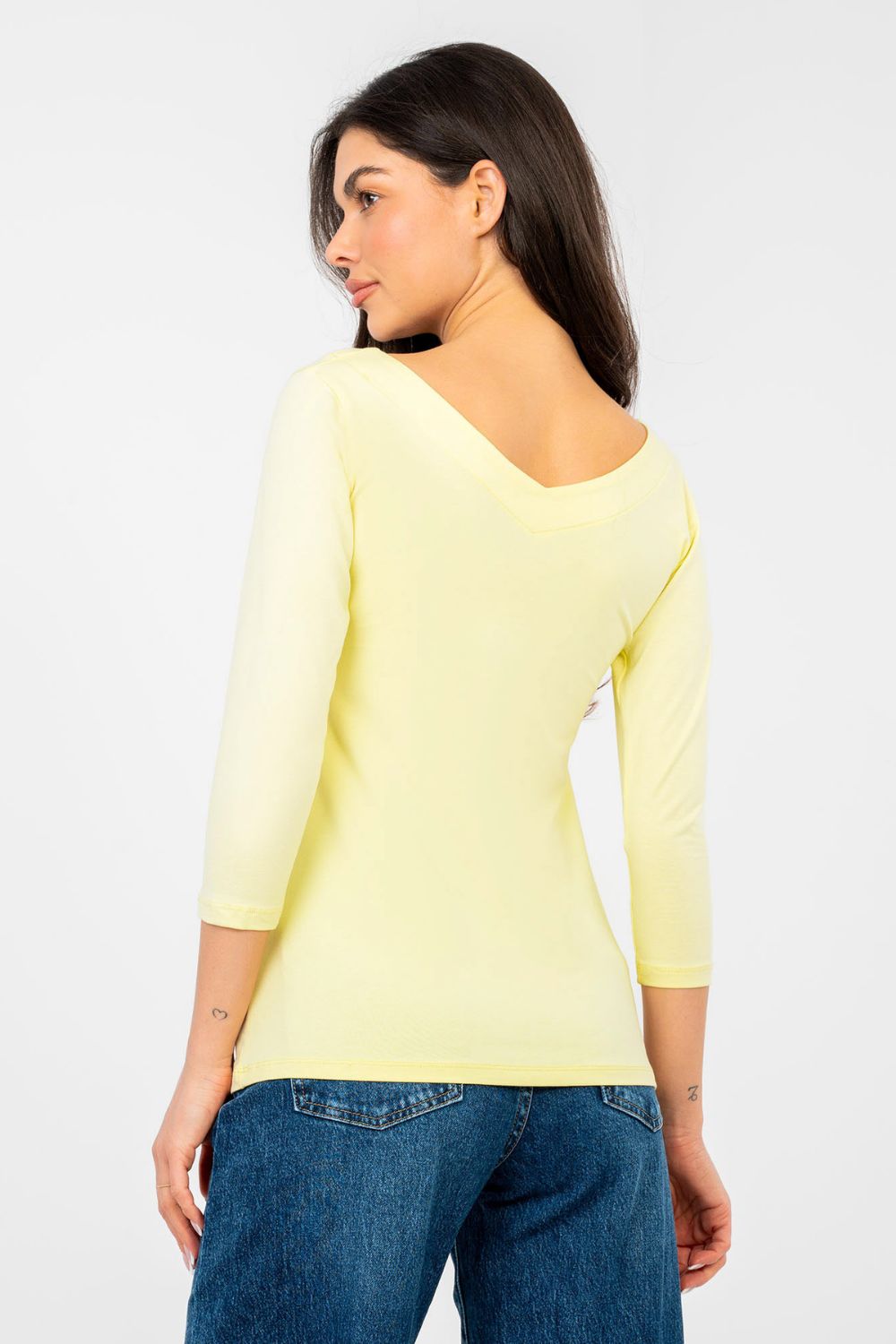 Rue Paris Light Yellow Bodycon V-Neck Blouse - view 4