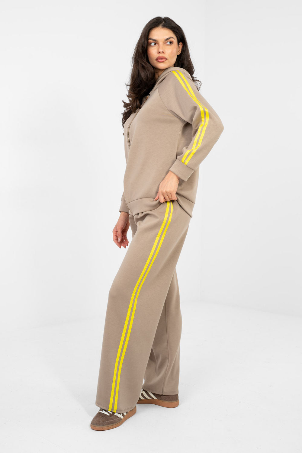Rue Paris Dark Beige Striped Wide Leg Co-Ord Set - view 2