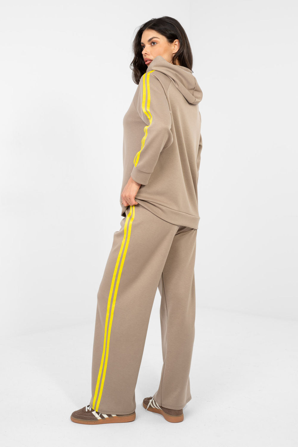 Rue Paris Dark Beige Striped Wide Leg Co-Ord Set - view 3
