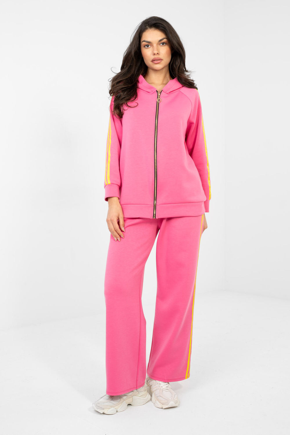 Rue Paris Dark Pink Striped Wide Leg Co-Ord Set - view 4