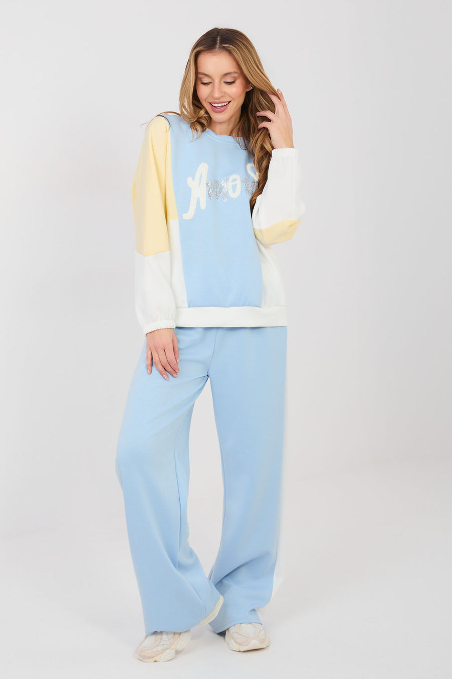 Rue Paris Light Blue Sequin Wide Leg Co-Ord Set