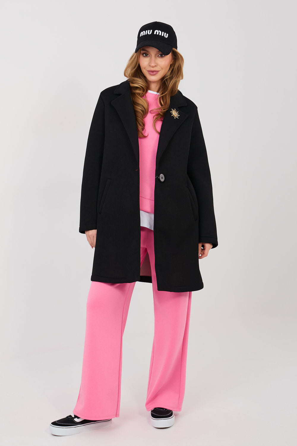 Rue Paris Black Collared Long Sleeve Coat
