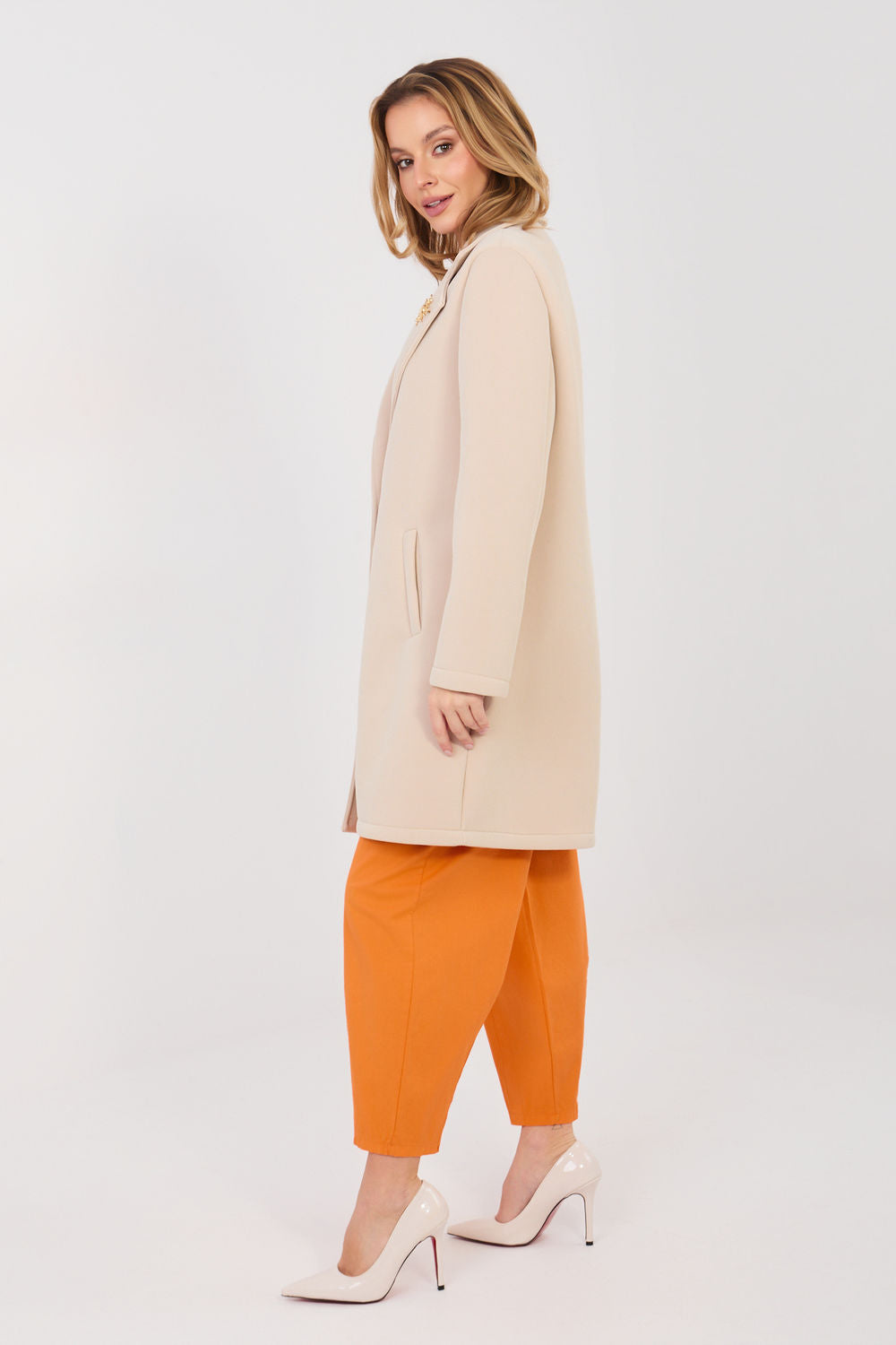 Rue Paris Beige Collared Long Sleeve Coat - view 2