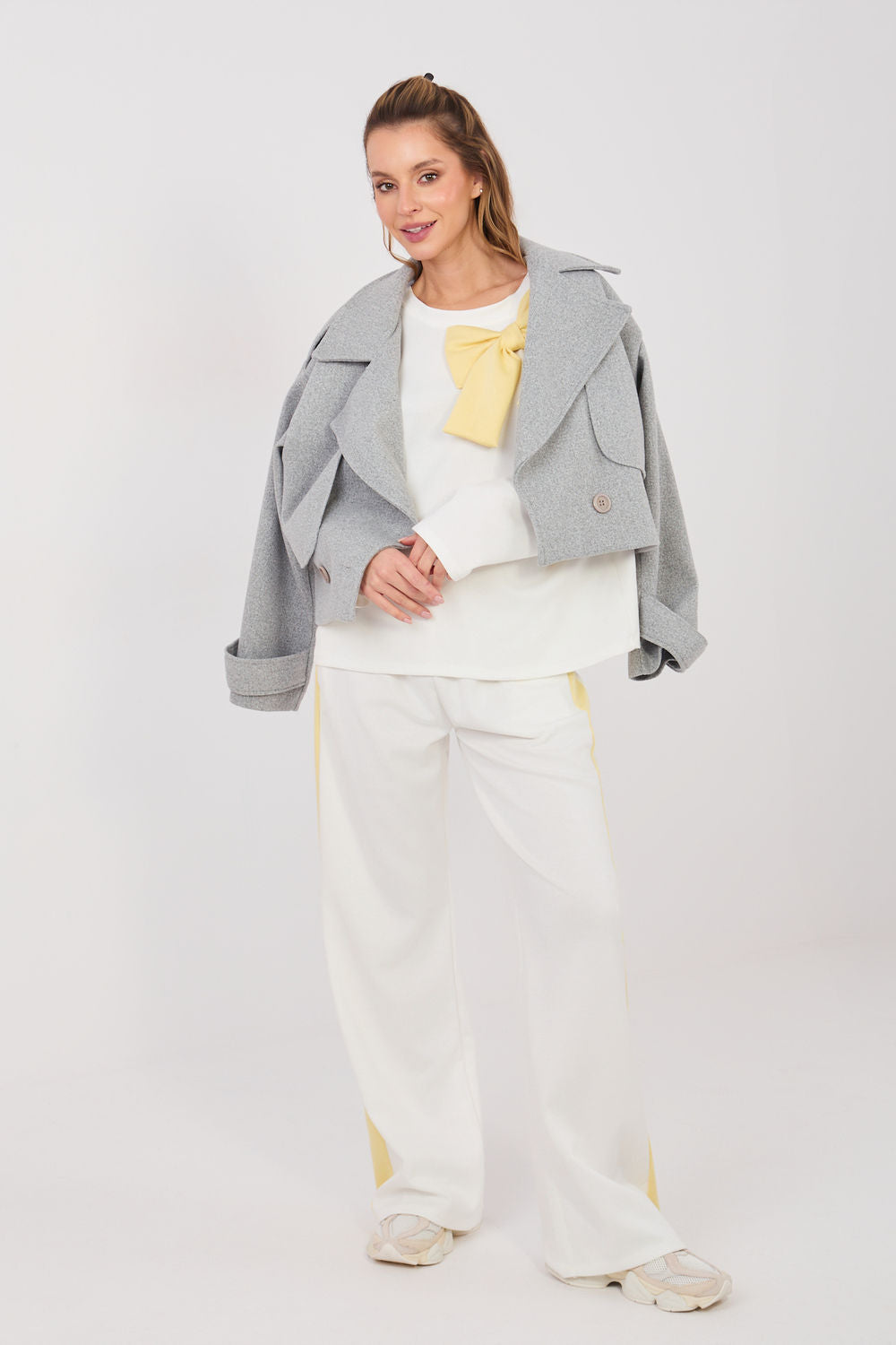 Rue Paris Ecru Round Neck Striped Wide Leg Co-Ord Set - view 2