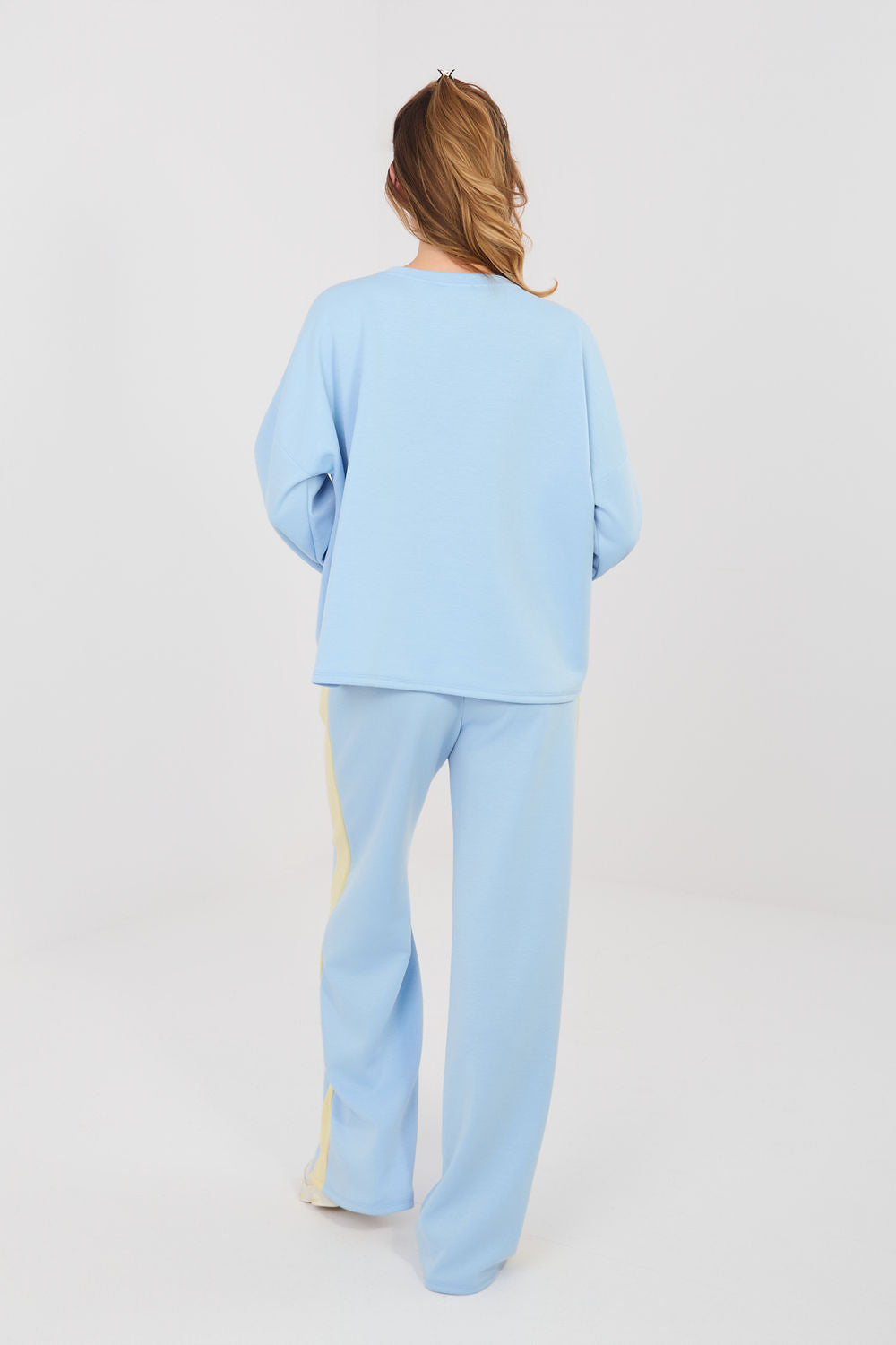 Rue Paris Light Blue Round Neck Striped Wide Leg Co-Ord Set - view 2