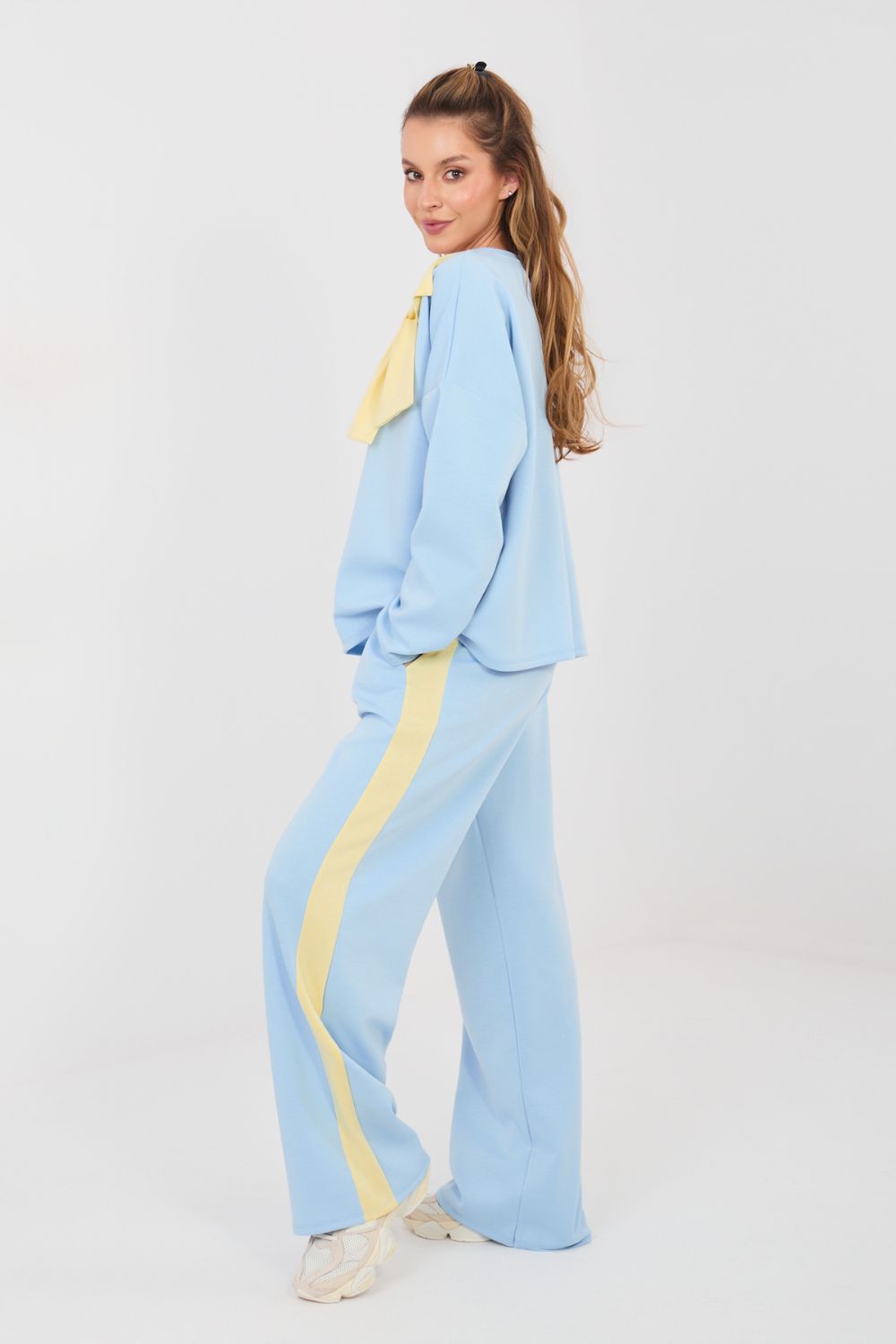 Rue Paris Light Blue Round Neck Striped Wide Leg Co-Ord Set - view 3
