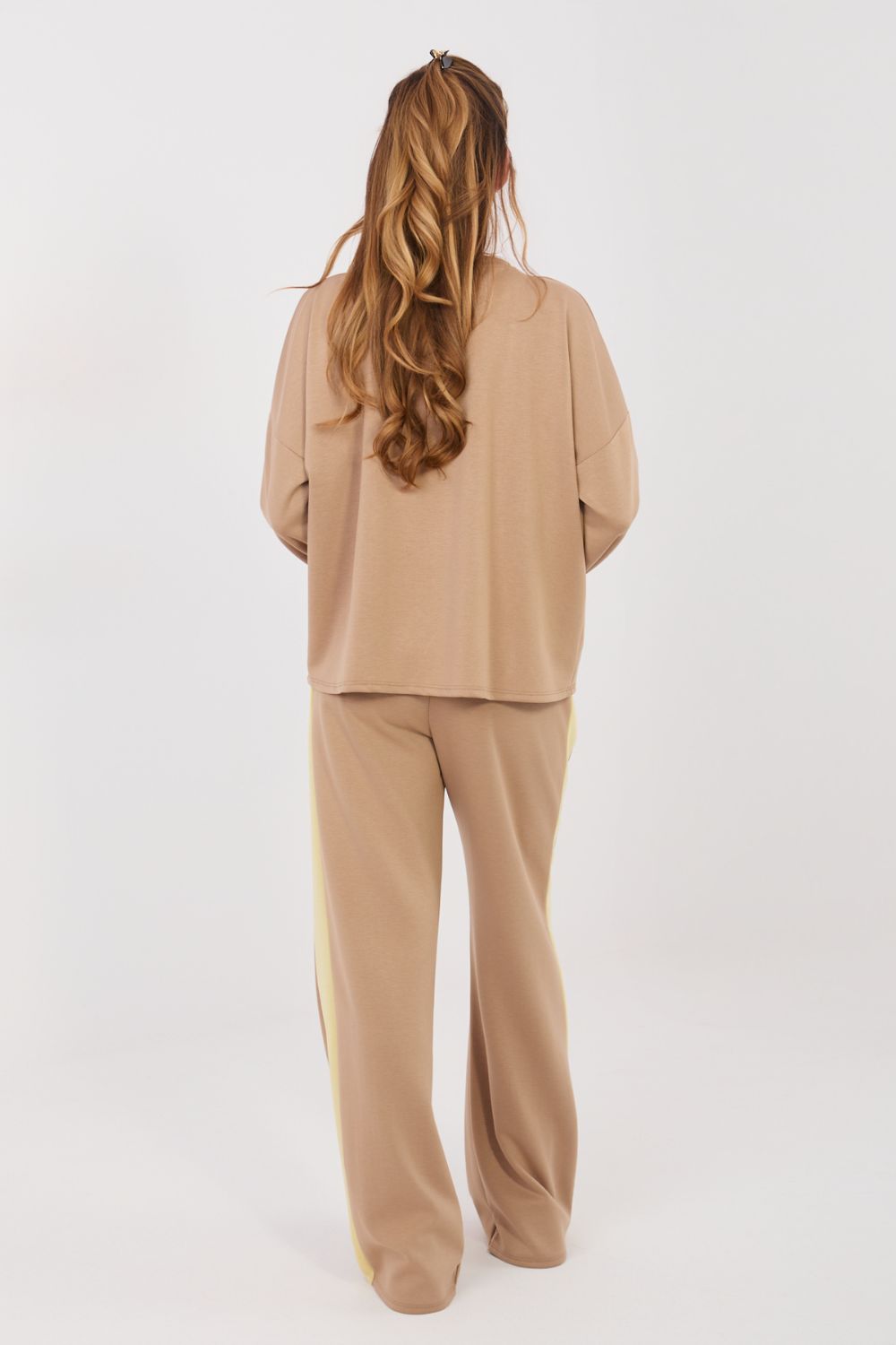 Rue Paris Dark Beige Striped Wide Leg High Waisted Co-Ord Set - view 4
