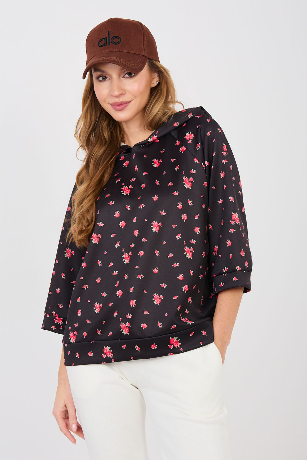 Italy Moda Black Floral Hooded Sweatshirt