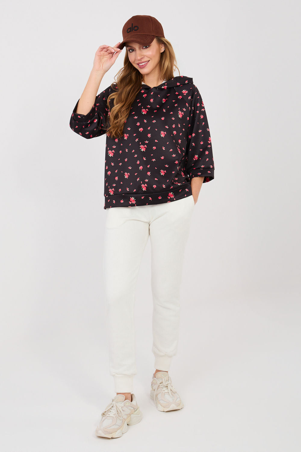 Italy Moda Black Floral Hooded Sweatshirt - view 2