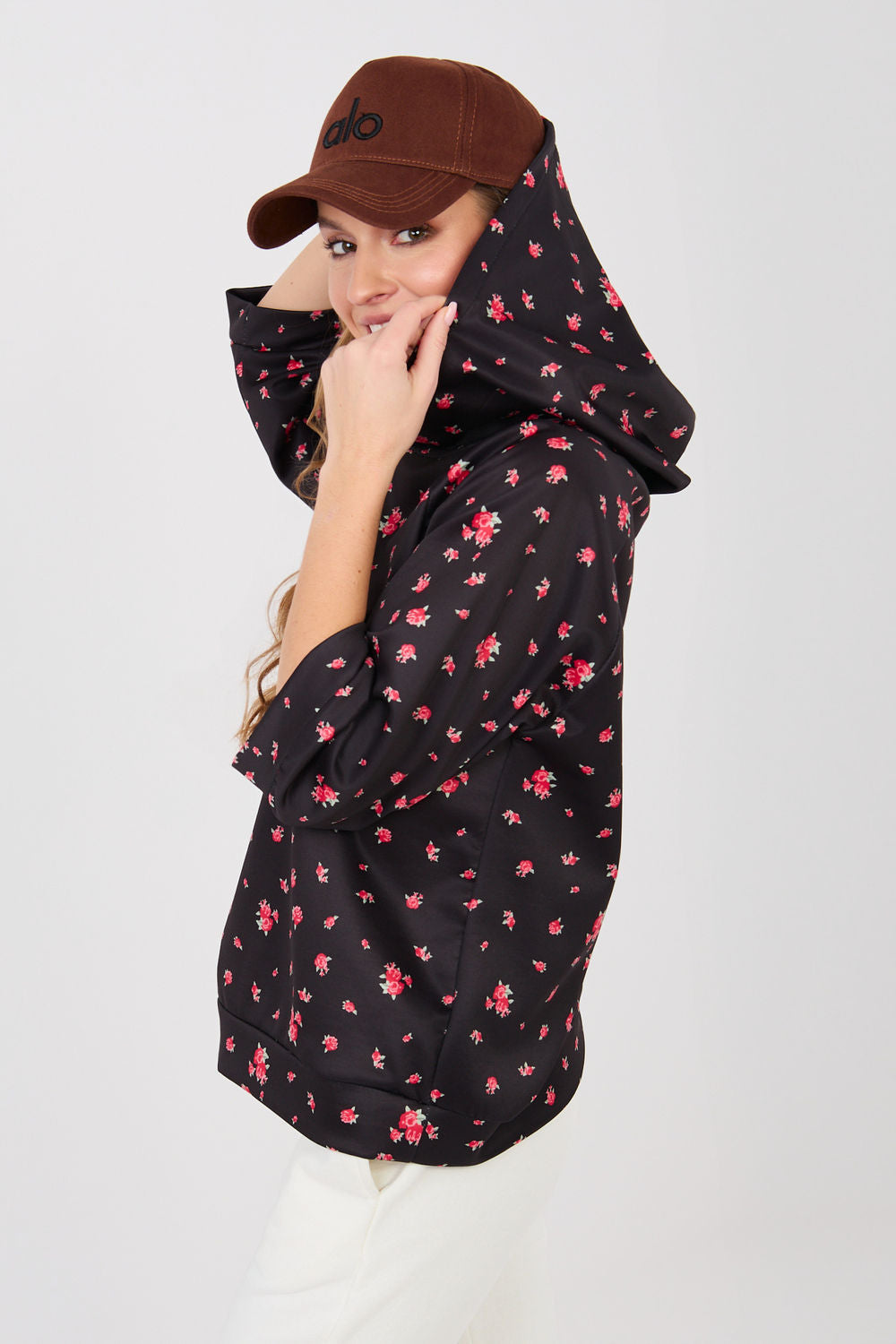 Italy Moda Black Floral Hooded Sweatshirt - view 3