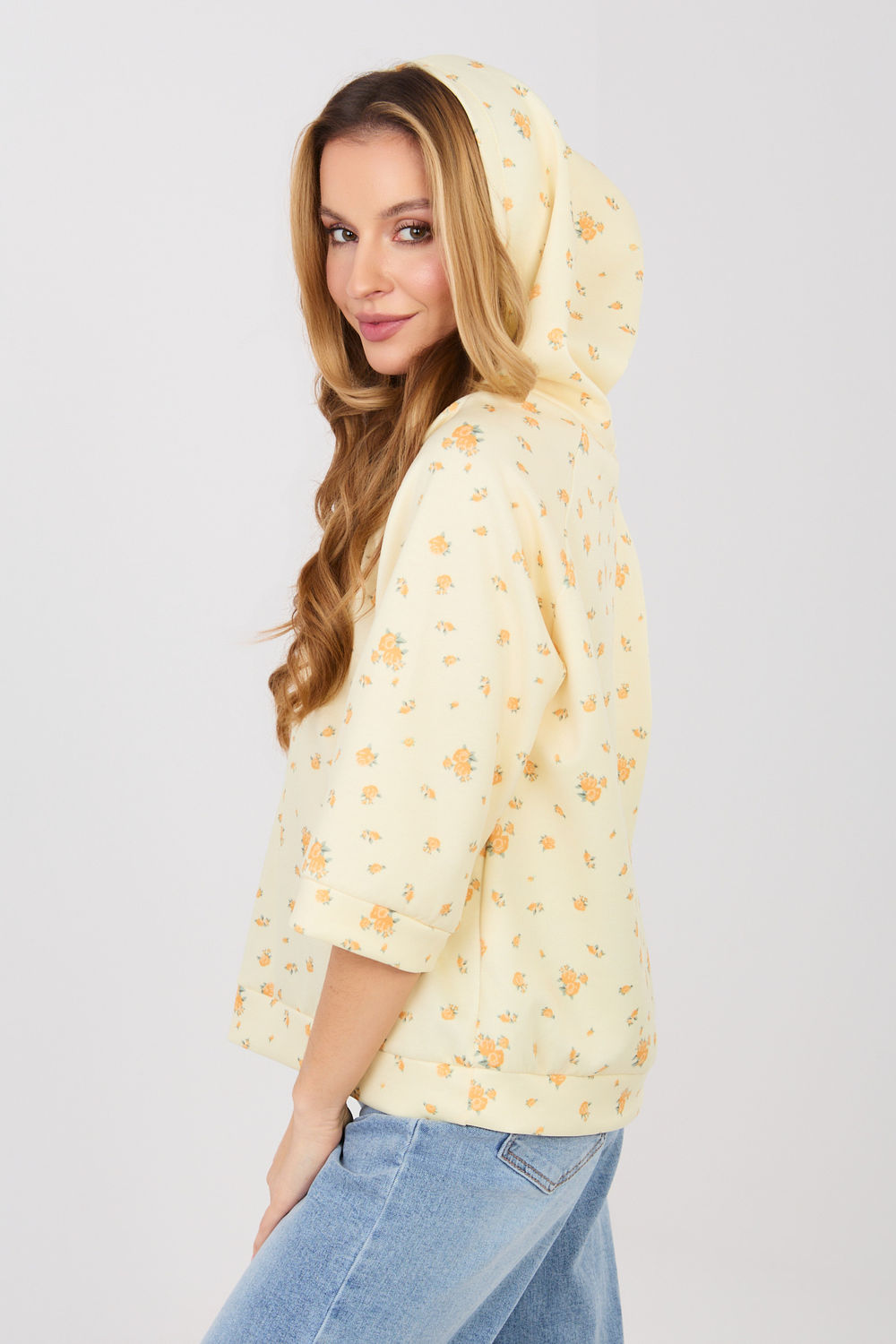 Italy Moda Light Yellow Floral Hooded Sweatshirt - view 2