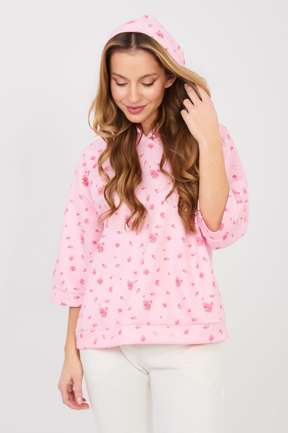 Italy Moda Pink Floral Hooded Sweatshirt