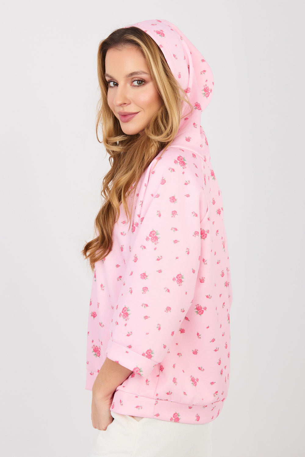 Italy Moda Pink Floral Hooded Sweatshirt - view 3