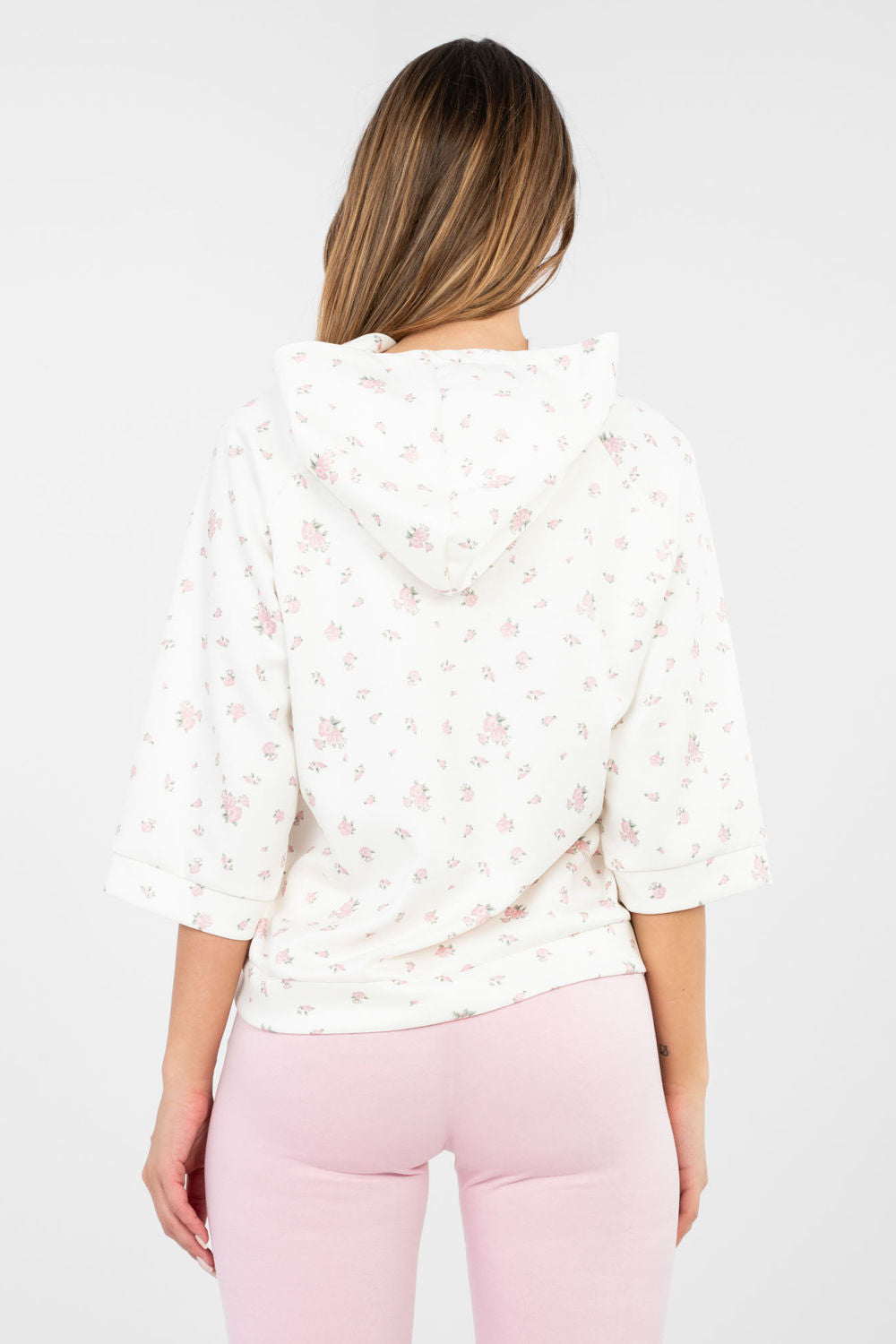 Italy Moda Ecru Floral Hooded Sweatshirt - view 3