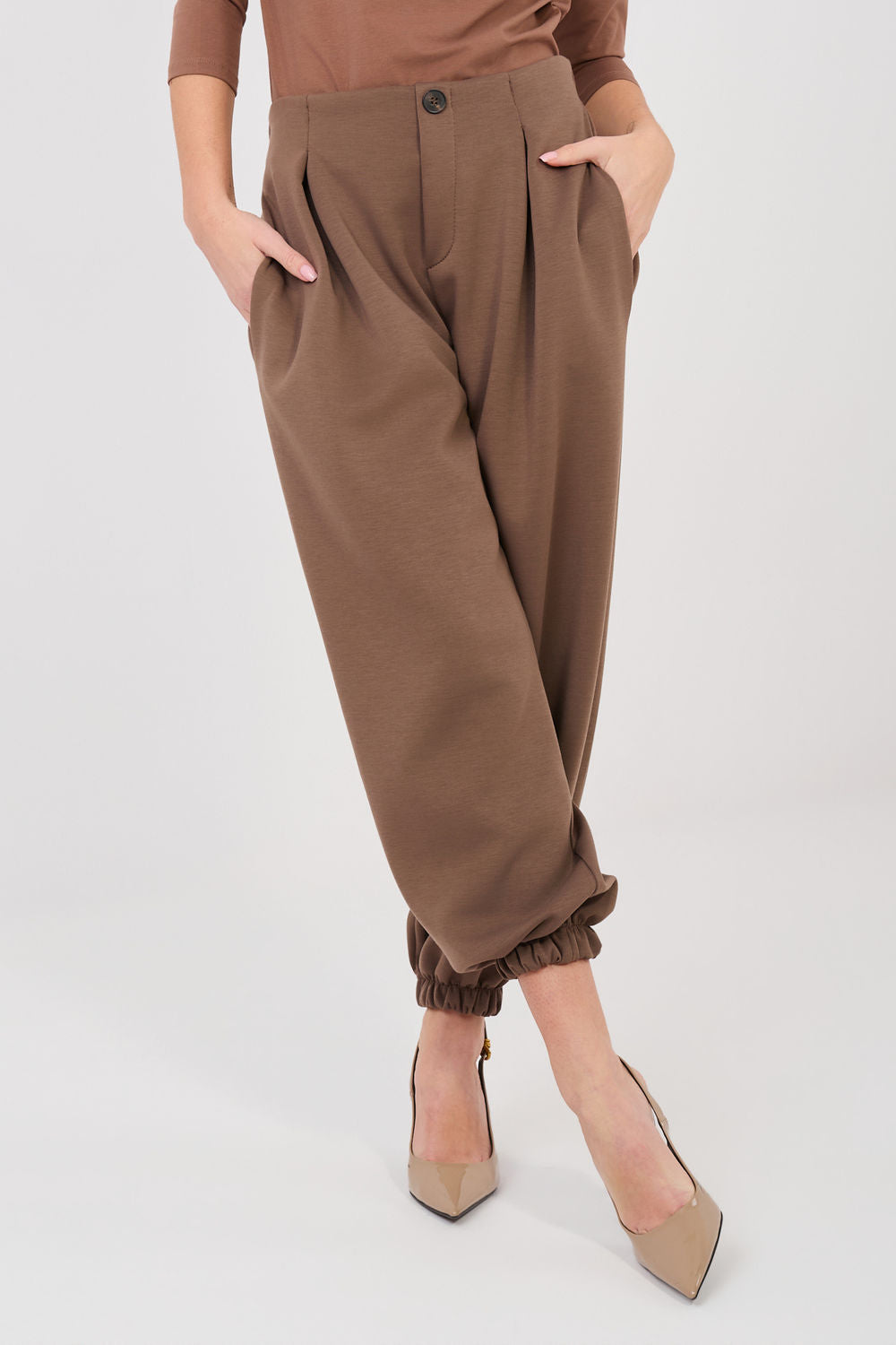 Italy Moda Brown Pleated Joggers