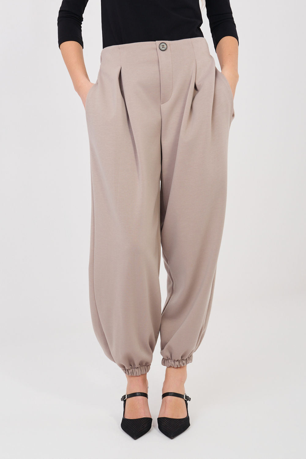 Italy Moda Dark Beige Pleated Joggers