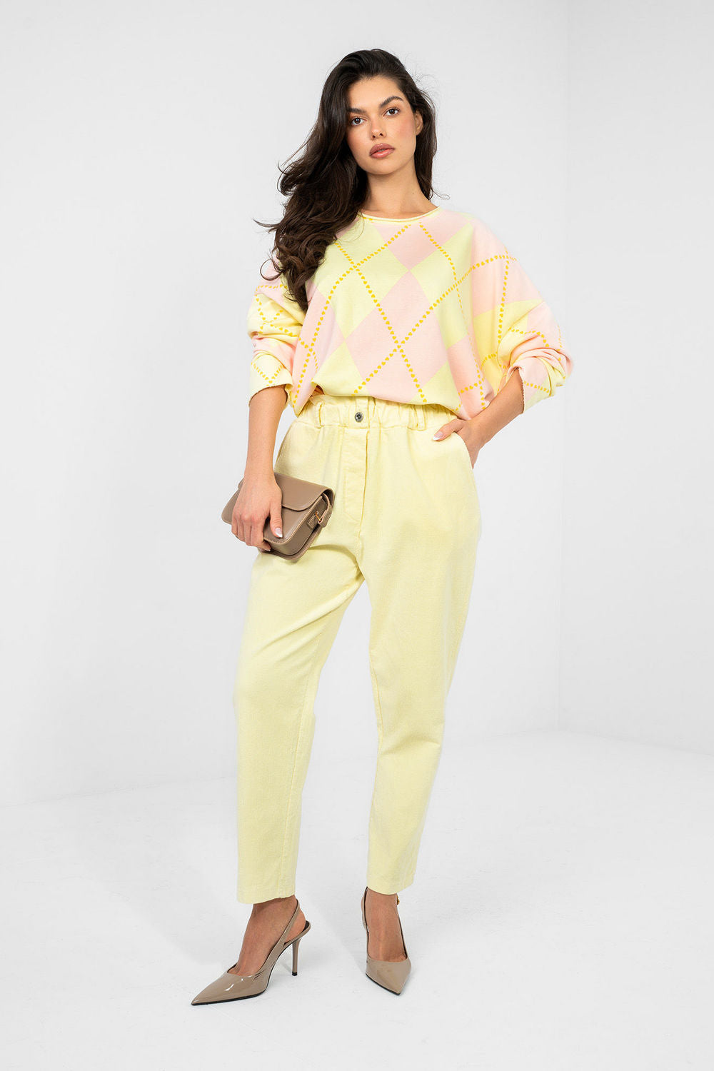 Italy Moda Light Yellow Bodycon High Waisted Corduroy Trousers