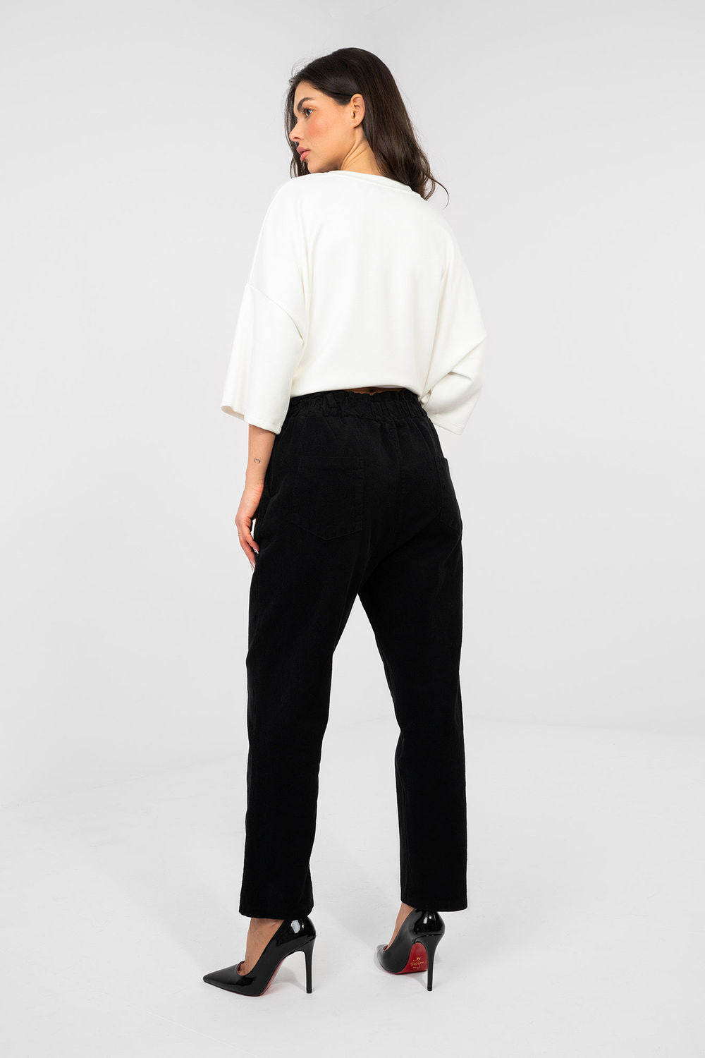 Italy Moda Black Bodycon High Waisted Corduroy Trousers - view 3