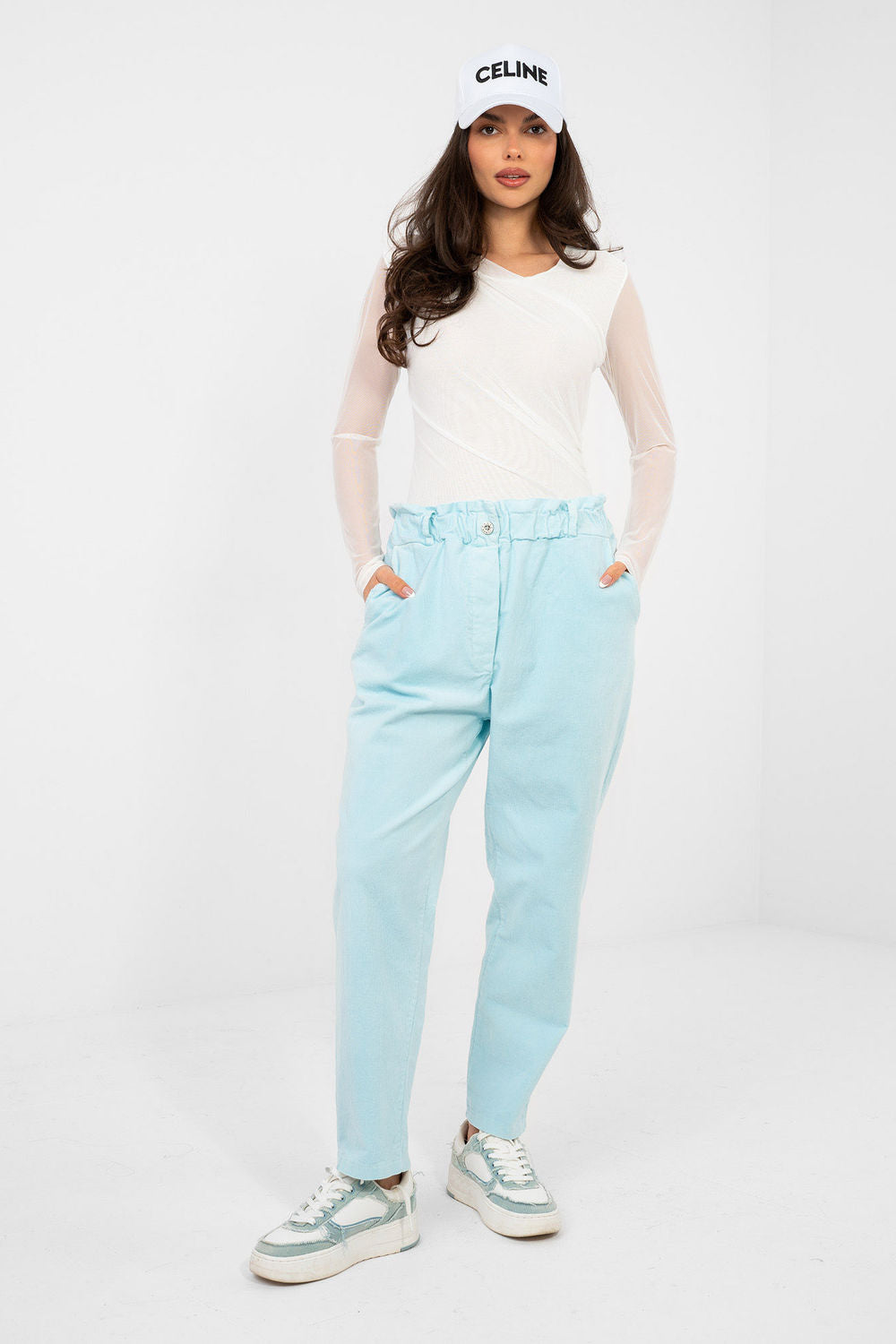 Italy Moda Light Blue Bodycon High Waisted Corduroy Trousers