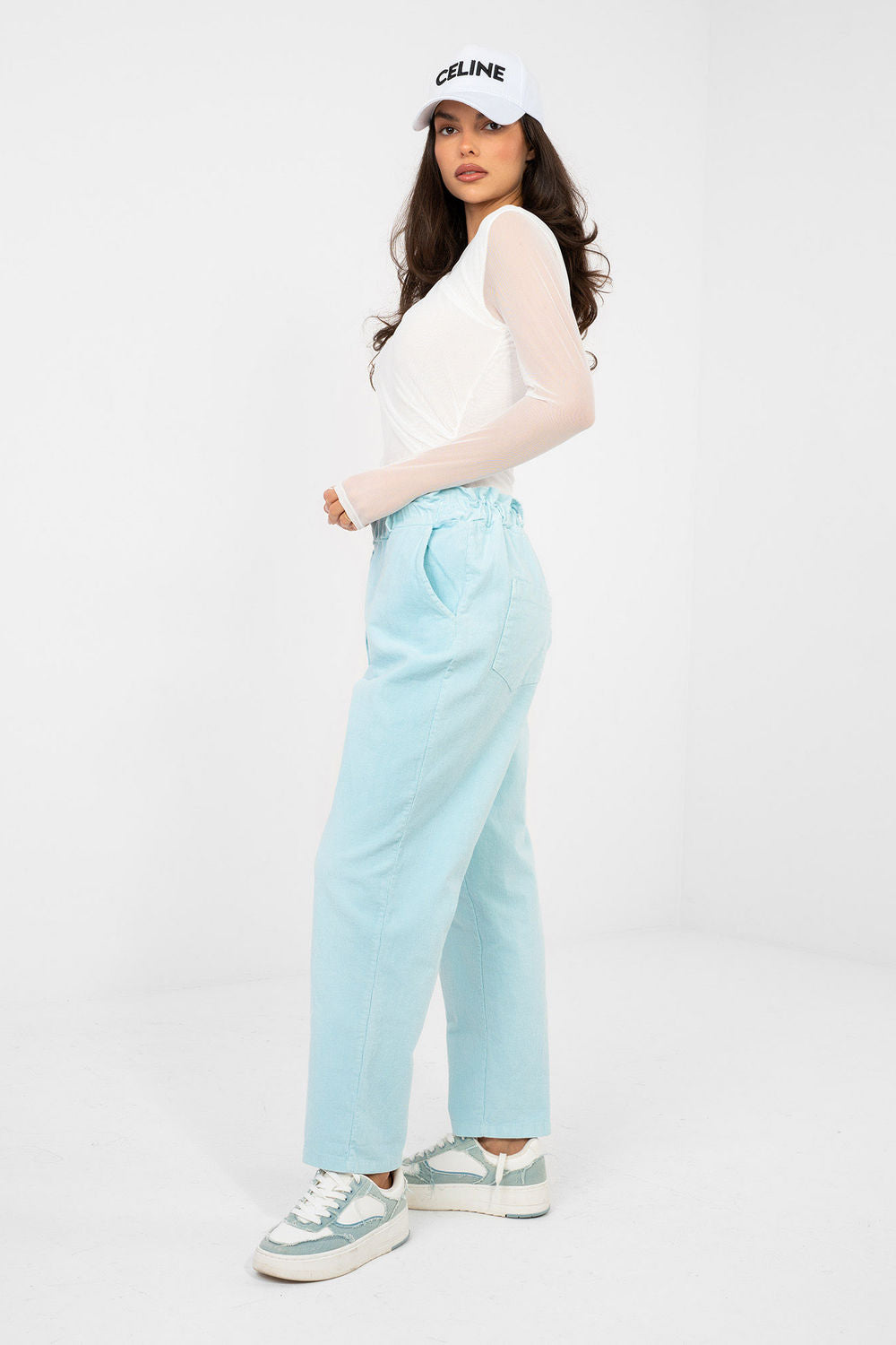 Italy Moda Light Blue Bodycon High Waisted Corduroy Trousers - view 3