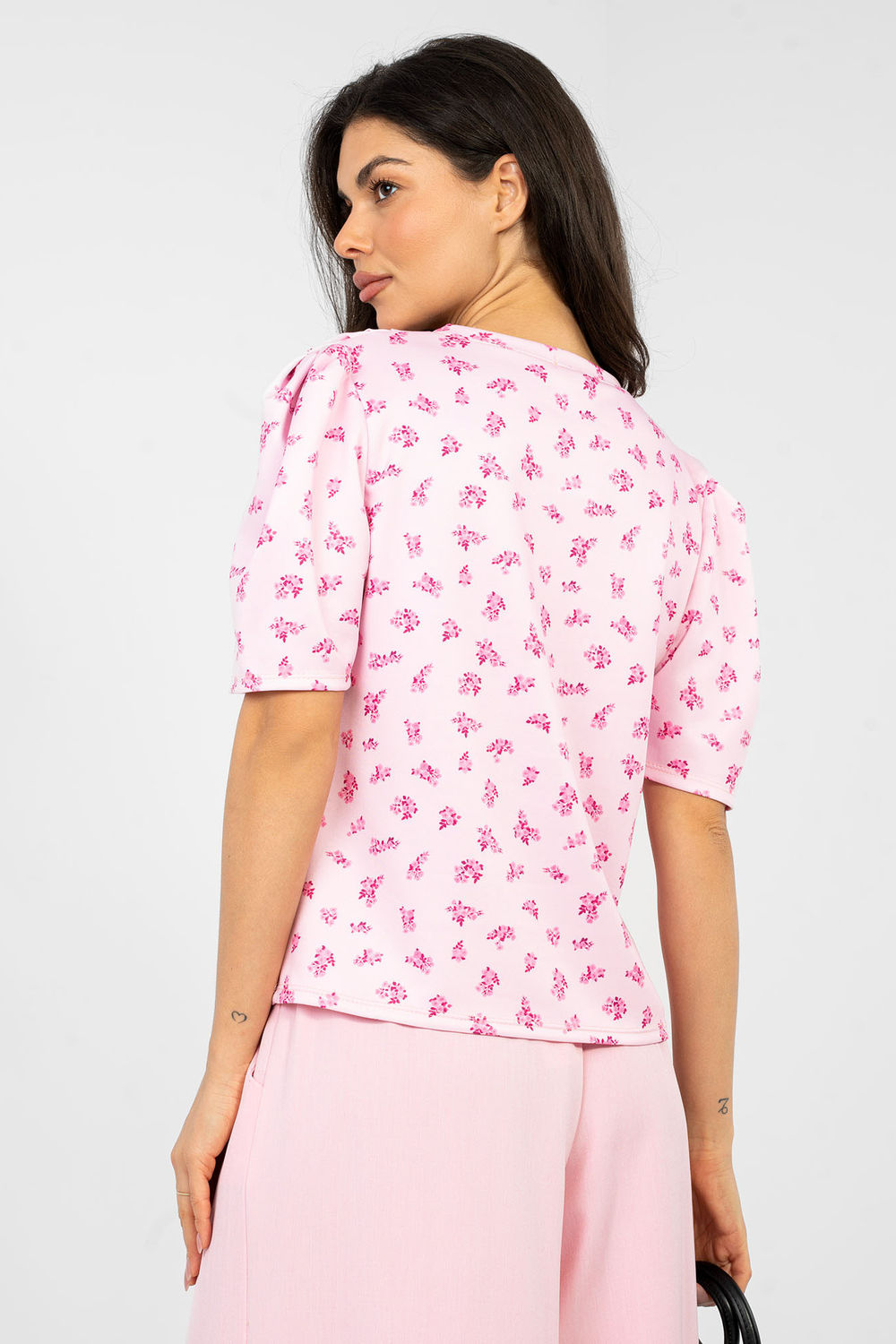 Italy Moda Light Pink Pleated Short Sleeve Blouse - view 3