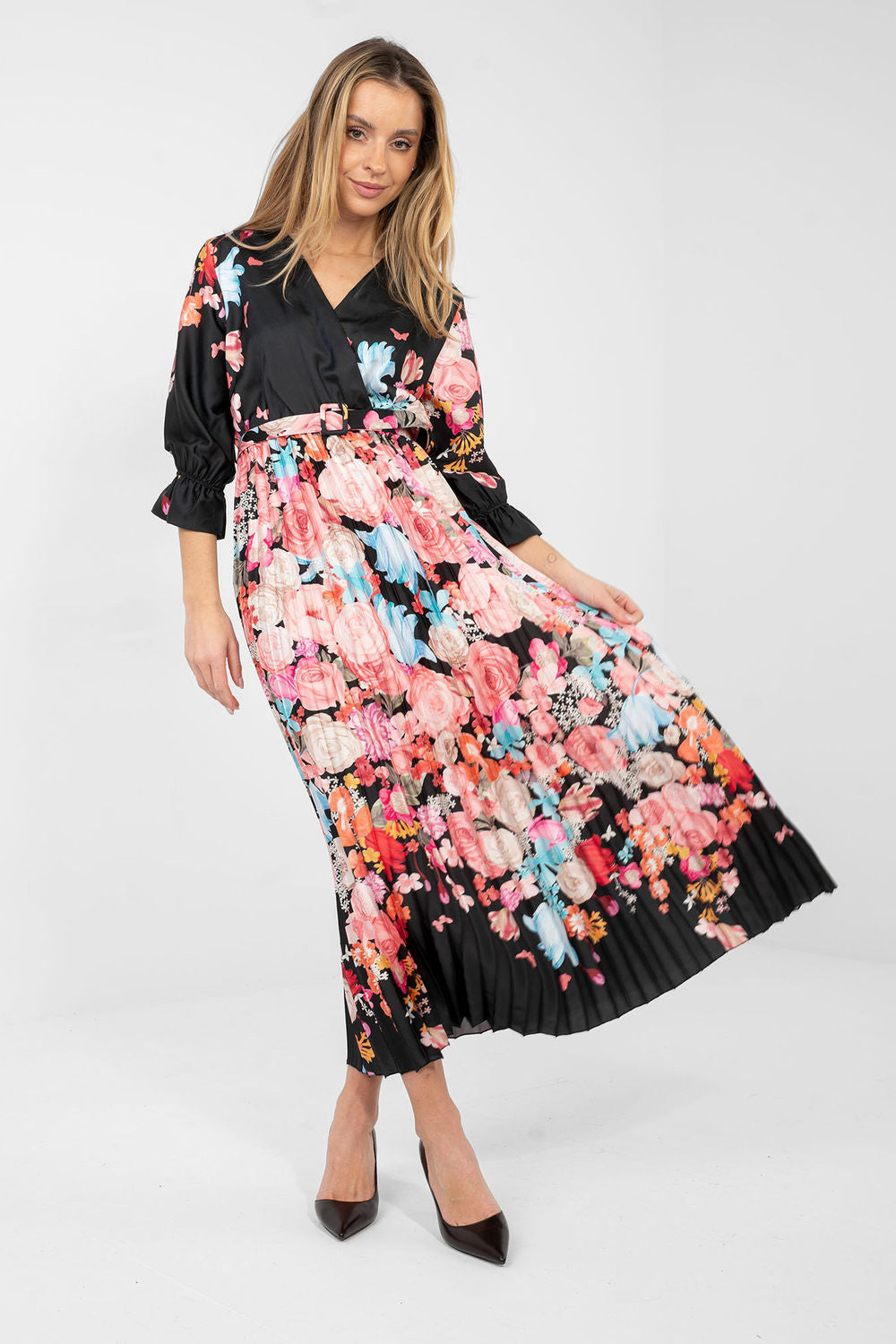 Italy Moda Black Maxi Floral Dress