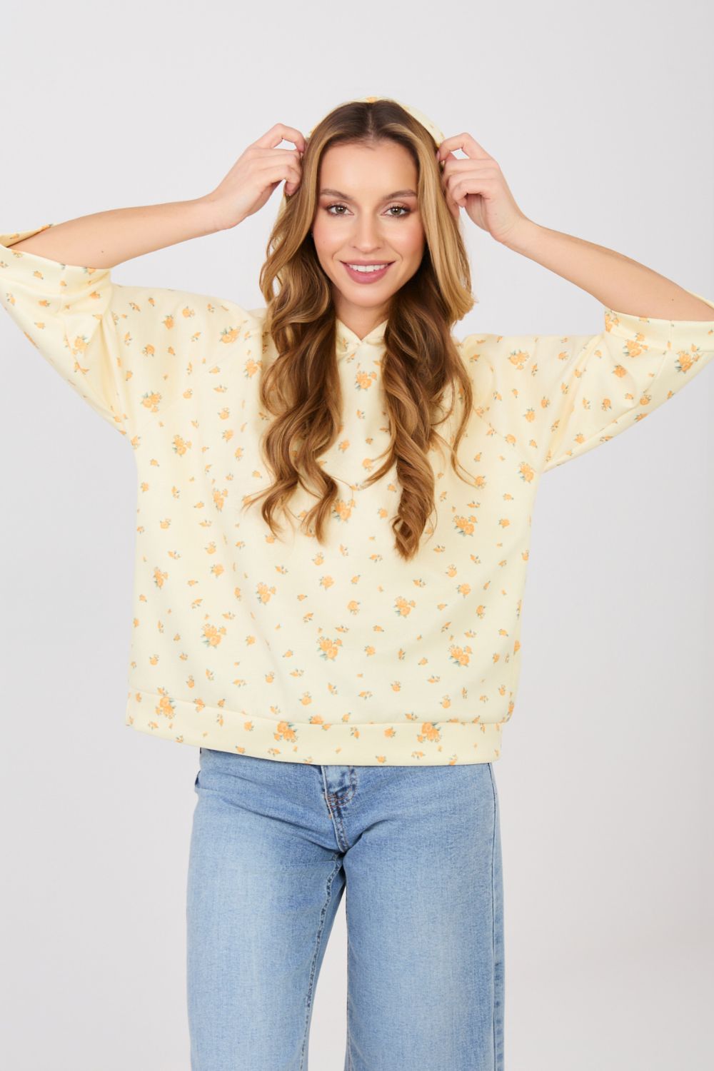 Italy Moda Light Yellow Floral Hooded Sweatshirt - view 4