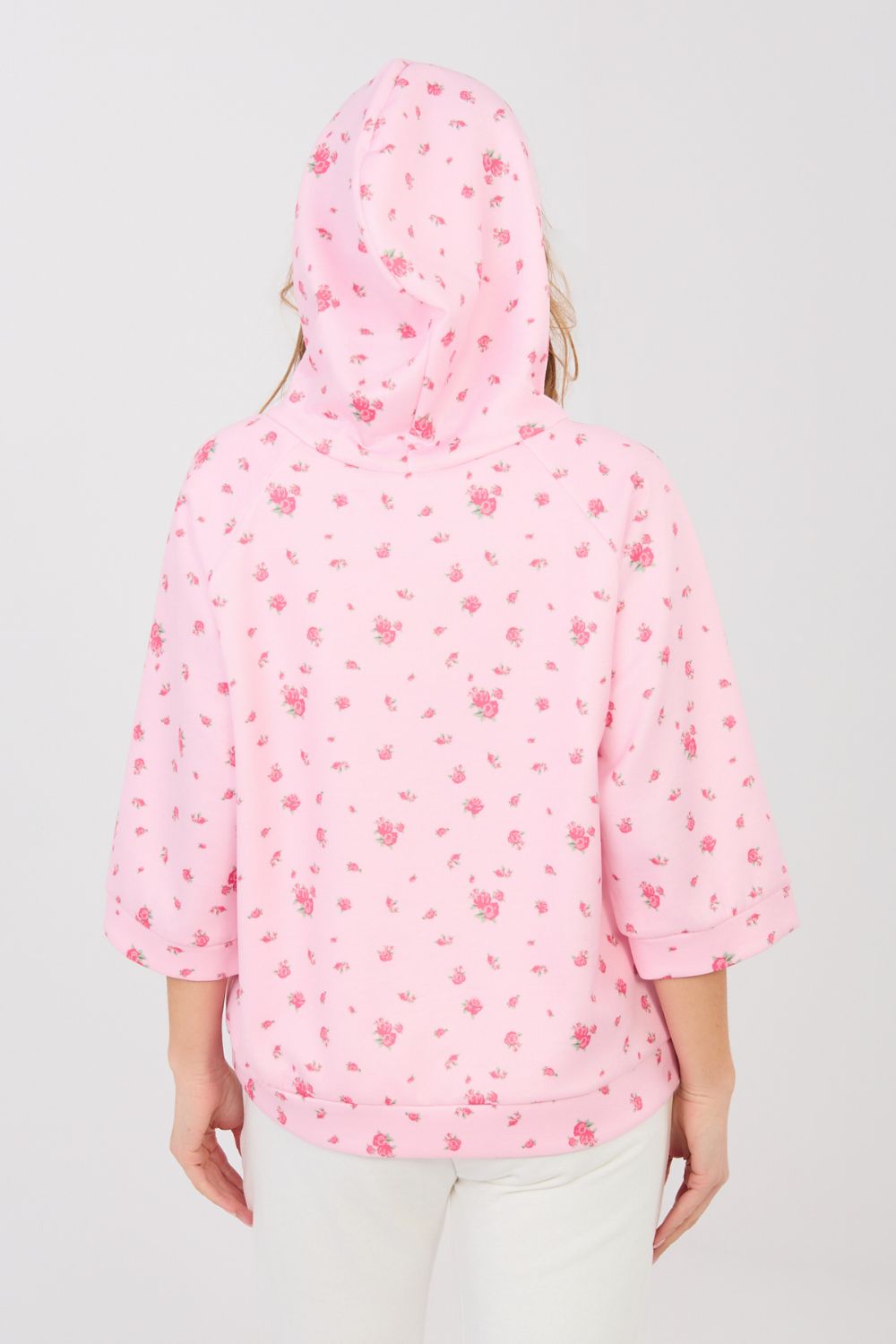 Italy Moda Pink Floral Hooded Sweatshirt - view 4