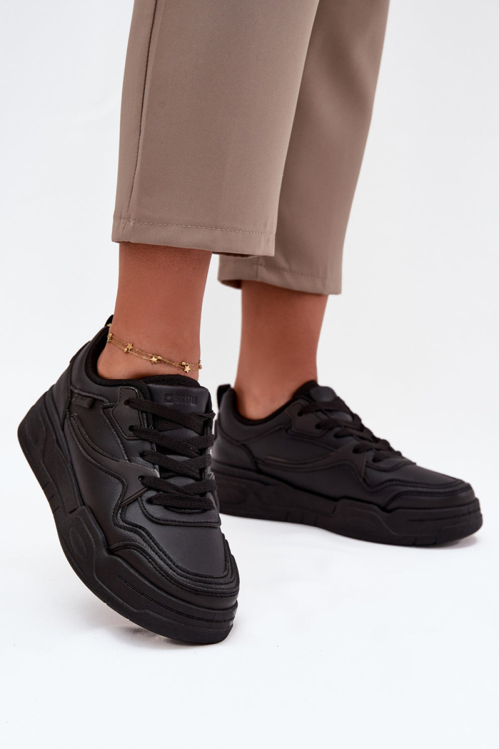 Step In Style Black Faux Leather Platform Trainers