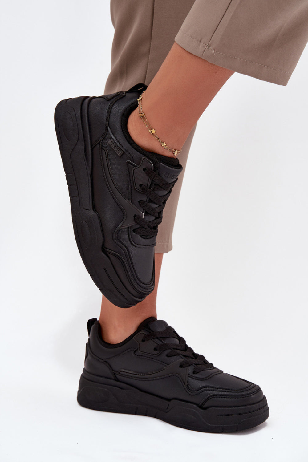 Step In Style Black Faux Leather Platform Trainers - view 3
