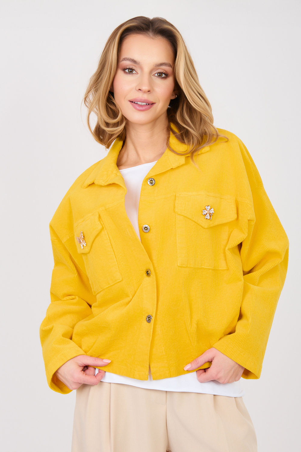Rue Paris Dark Yellow Long Sleeve Cotton Corduroy Jacket