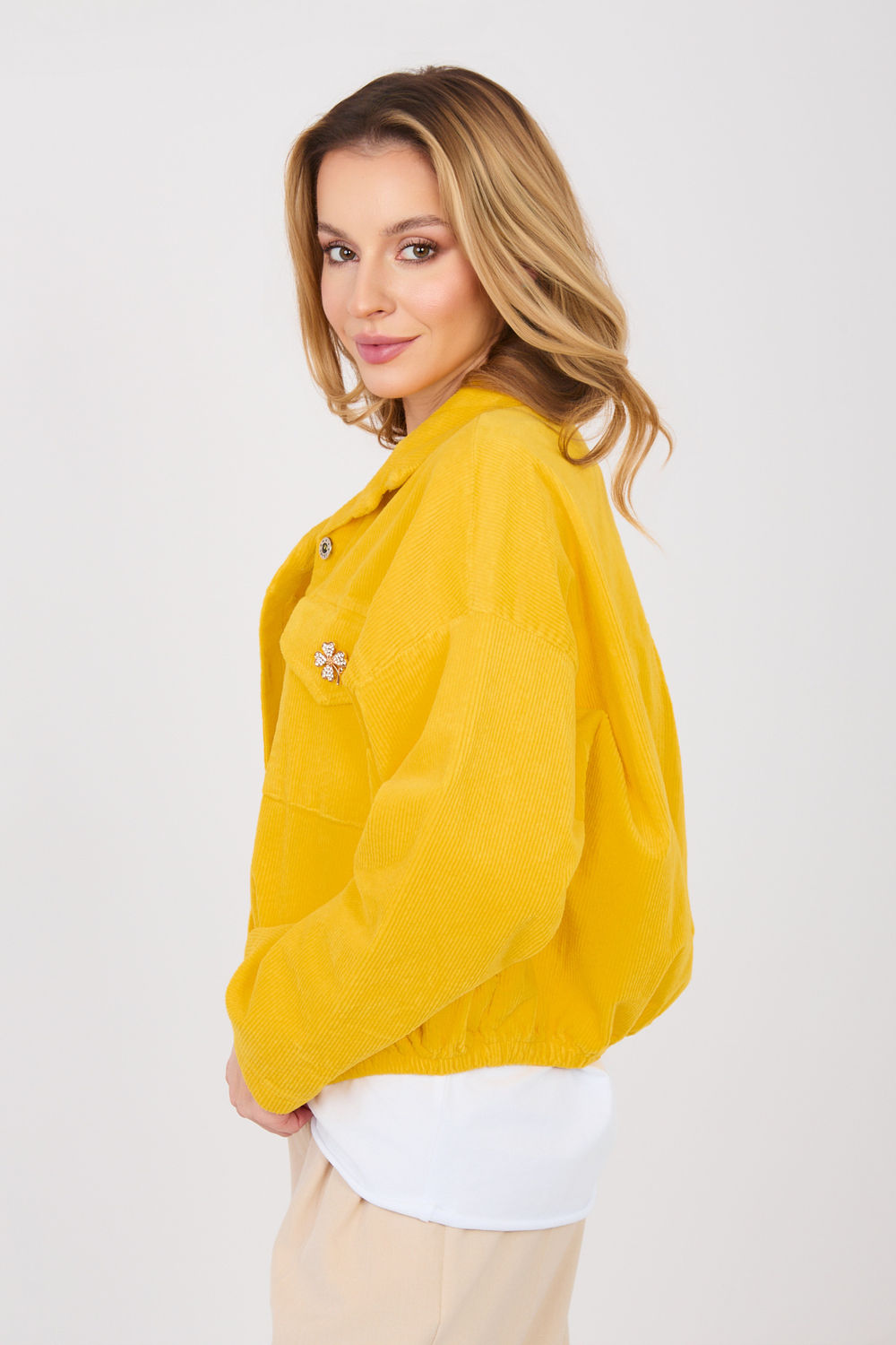 Rue Paris Dark Yellow Long Sleeve Cotton Corduroy Jacket - view 2