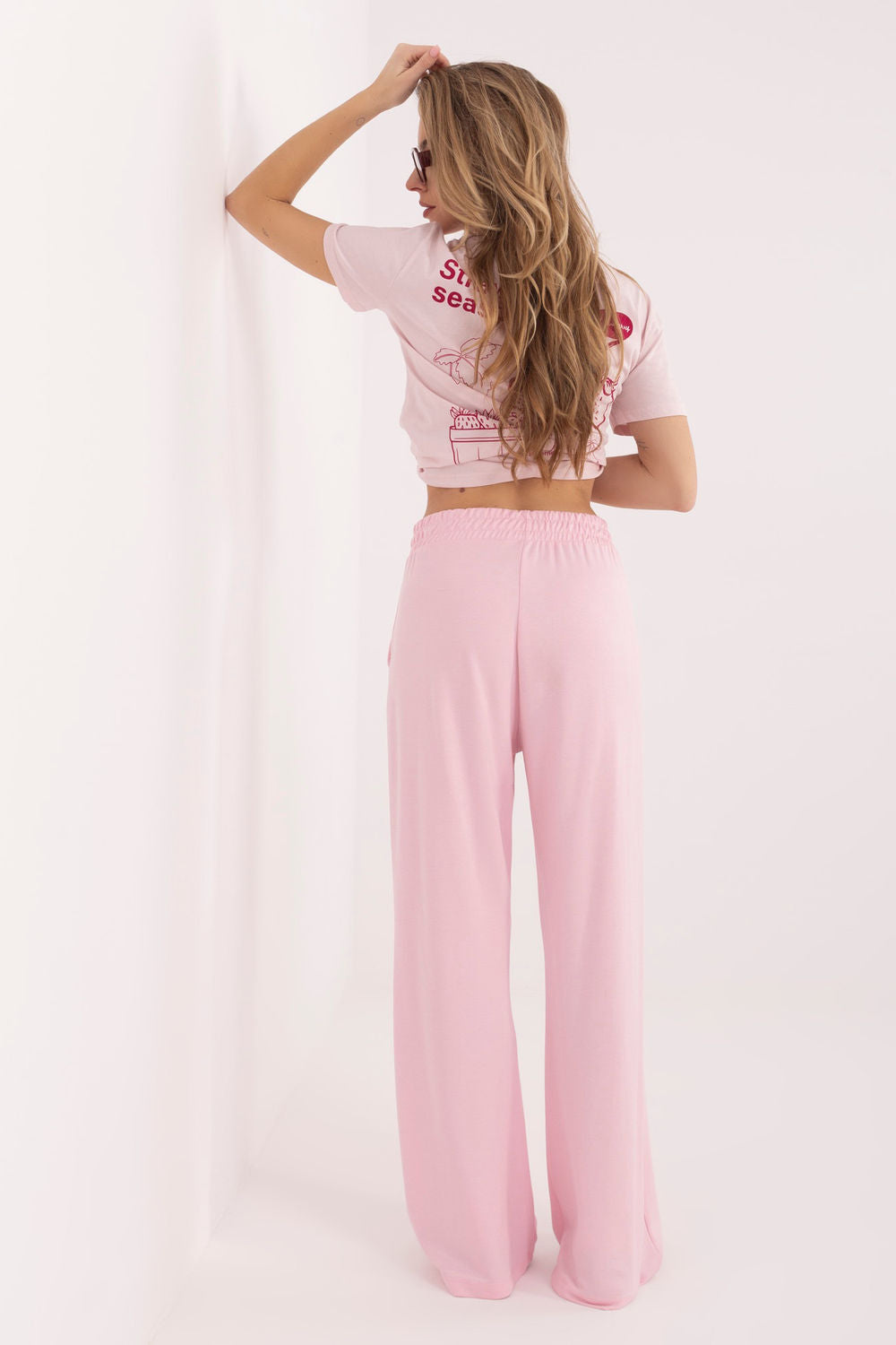 Rue Paris Light Pink Wide Leg High Waisted Joggers - view 3