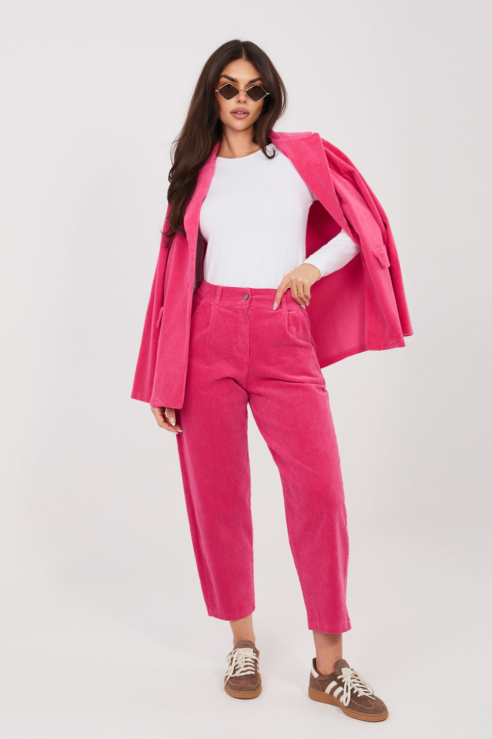Rue Paris Fuchsia High Waisted Cotton Corduroy Trousers