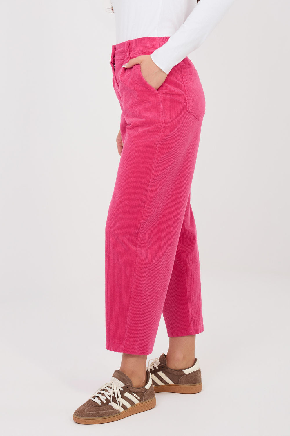 Rue Paris Fuchsia High Waisted Cotton Corduroy Trousers - view 2