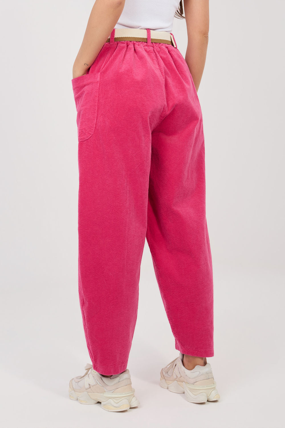 Rue Paris Fuchsia High Waisted Cotton Corduroy Trousers with Pockets - view 2